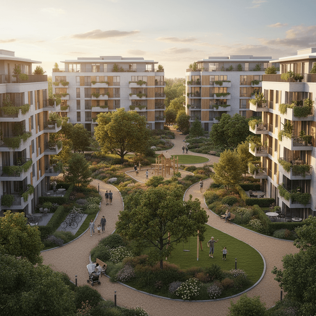 Beautiful society courtyard with greenery